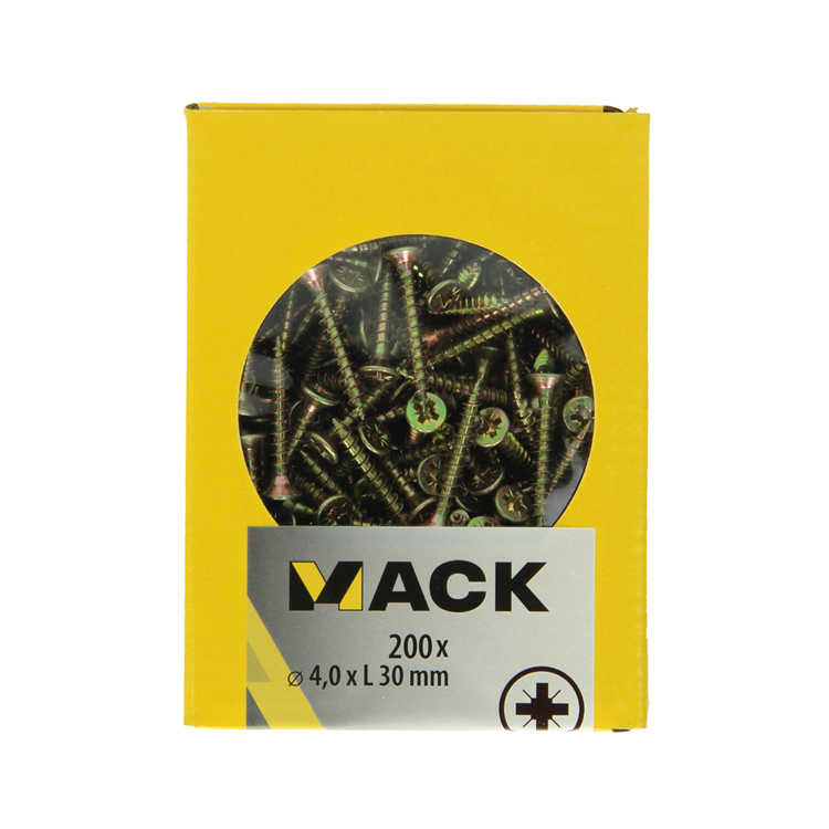 Mack 1020092 - Spanplattenschraube mit Kopf gelb mit 200 Stück 4,0 x 30 mm | 5 Stück