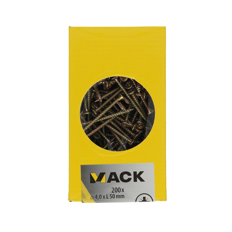 Mack 1020096 - Spanplattenschraube mit Kopf gelb VZ 200 Stück 4,0 x 50 mm | 3 Stück