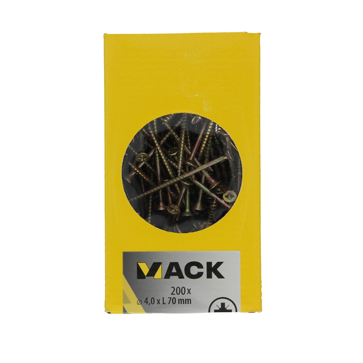 Mack 1020098 - Spanplattenschraube mit Kopf gelb mit 200 Stück 4,0 x 70 mm | 2 Stk