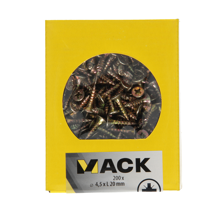 Mack 1020100 - Spanplattenschraube mit Kopf gelb mit 200 Stück 4,5 x 20 mm | 5 Stück