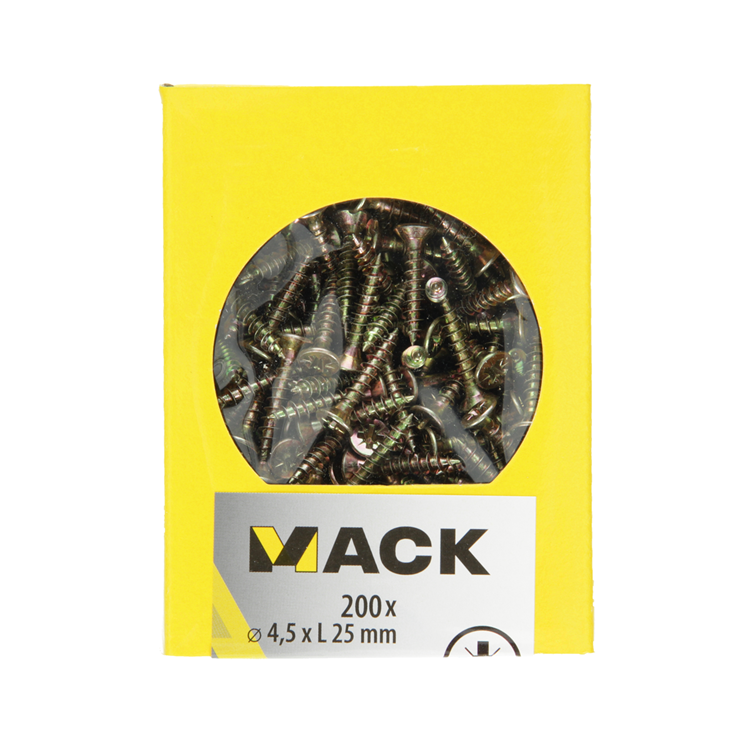 Mack 1020101 - Spanplattenschraube mit Kopf gelb mit 200 Stück 4,5 x 25 mm | 5 Stück
