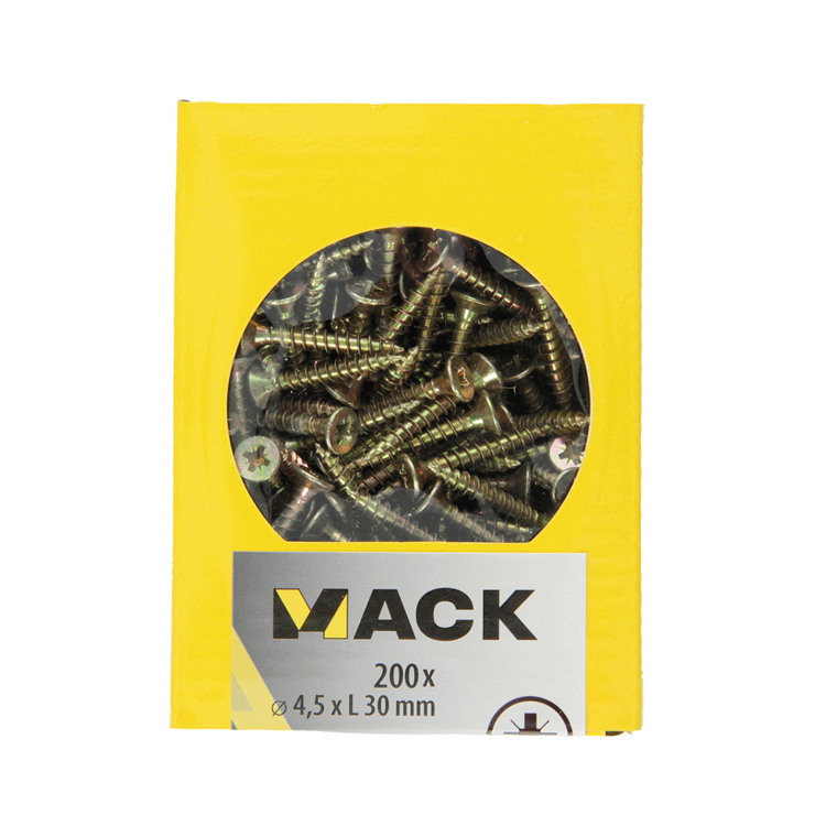 Mack 1020102 - Spanplattenschraube mit Kopf gelb VZ 200 Stück 4,5 x 30 mm | 5 Stück