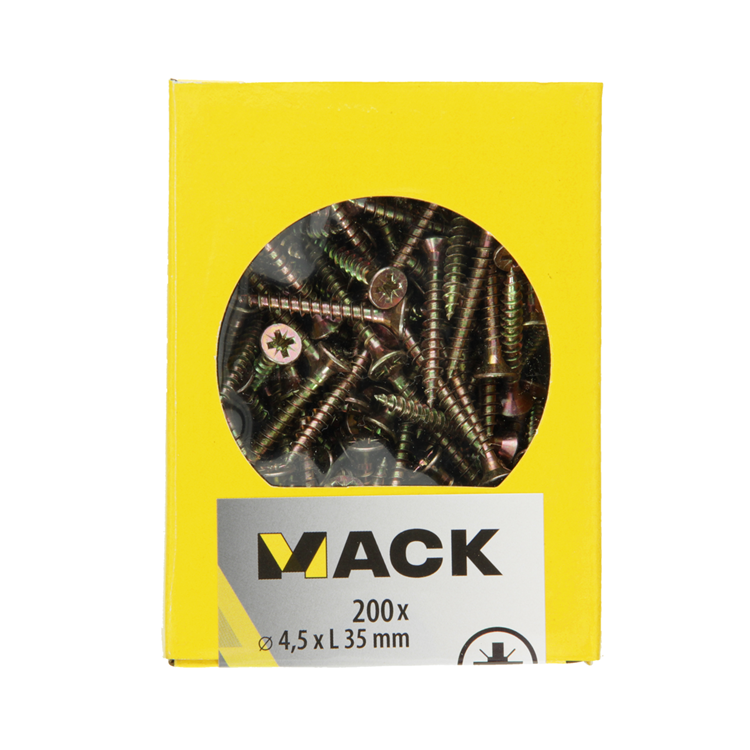 Mack 1020103 - Spanplattenschraube mit Kopf gelb mit 200 Stück 4,5 x 35 mm | 5 Stück