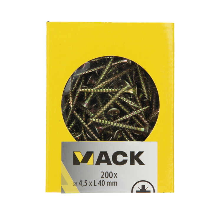Mack 1020104 - Spanplattenschraube mit Kopf gelb mit 200 Stück 4,5 x 40 mm | 5 Stück