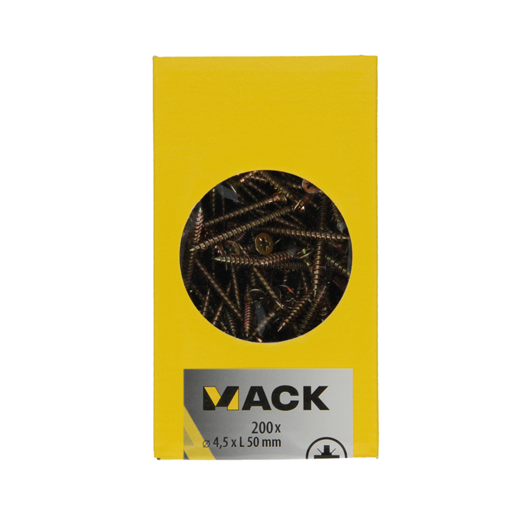 Mack 1020106 - Spanplattenschraube mit Kopf gelb mit 200 Stück 4,5 x 50 mm | 2 Stk