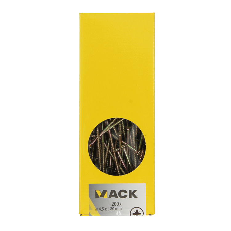 Mack 1020108 - Spanplattenschraube mit Kopf gelb mit 200 Stück 4,5 x 80 mm | 1 Stk