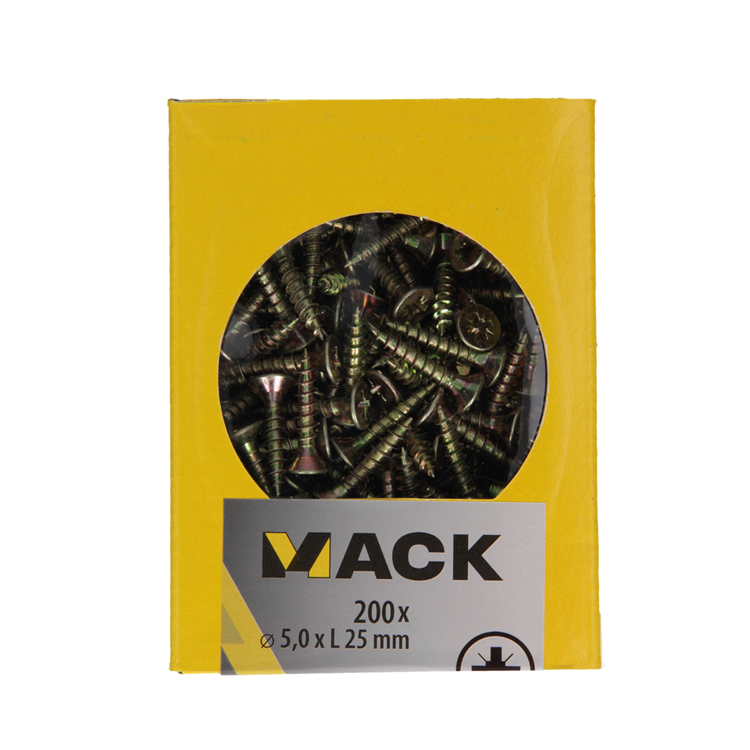 Mack 1020110 - Spanplattenschraube mit Kopf gelb mit 200 Stück 5,0 x 25 mm | 5 Stück