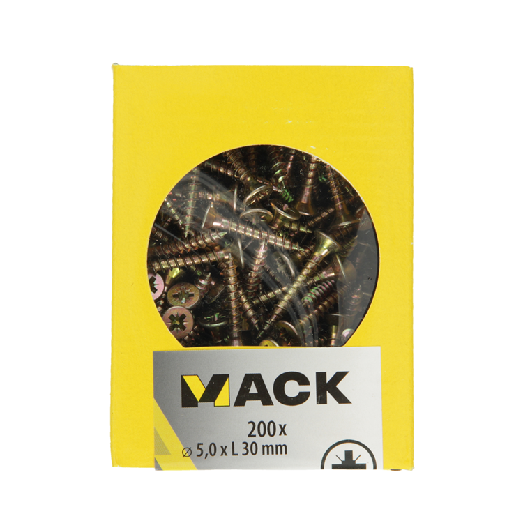 Mack 1020111 - Spanplattenschraube mit Kopf gelb mit 200 Stück 5,0 x 30 mm | 5 Stück