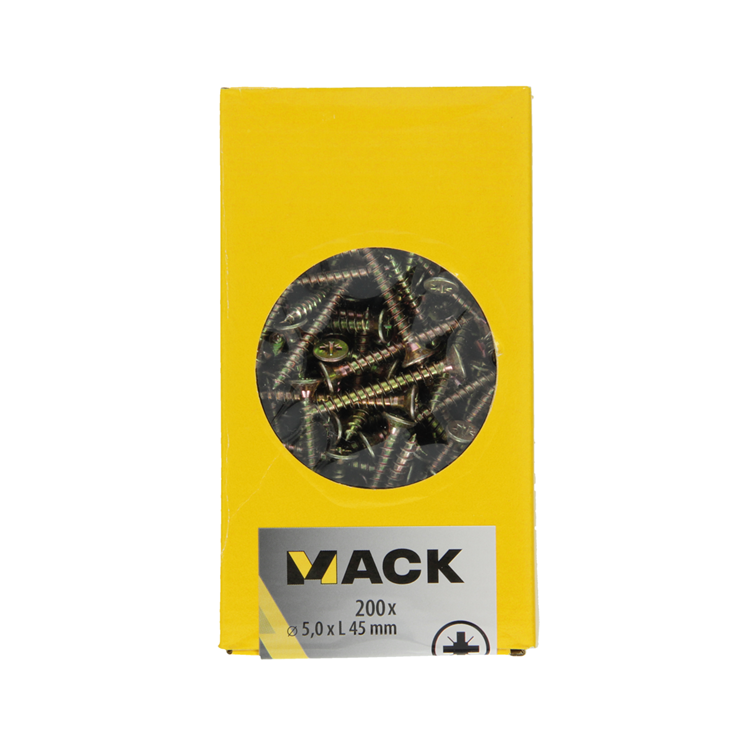Mack 1020114 - Spanplattenschraube mit Kopf gelb mit 200 Stück 5,0 x 45 mm | 3 Stück