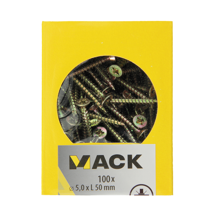 Mack 1020115 - Spanplattenschraube mit Kopf gelb mit 100 Stück 5,0 x 50 mm | 5 Stück