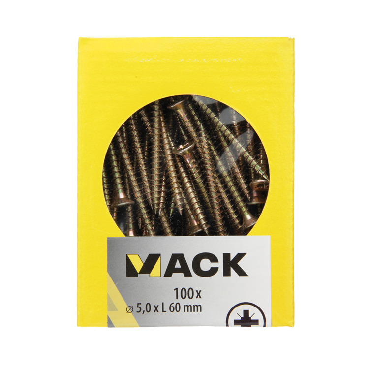 Mack 1020116 - Spanplattenschraube mit Kopf gelb VZ 100 Stück 5,0 x 60 mm | 5 Stück
