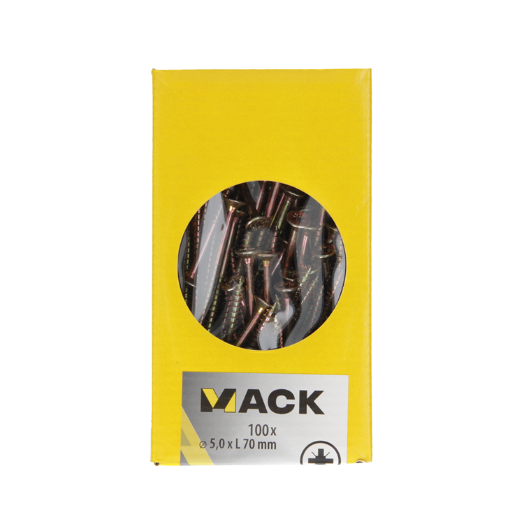 Mack 1020117 - Spanplattenschraube mit Kopf gelb VZ 100 Stück 5,0 x 70 mm | 3 Stück