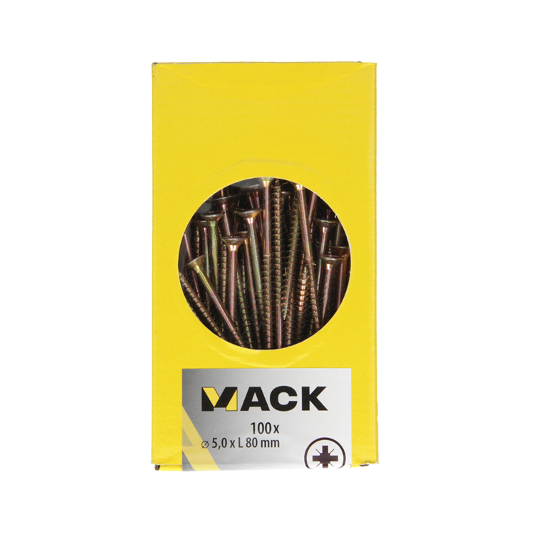 Mack 1020118 - Spanplattenschraube mit Kopf gelb VZ 100 Stück 5,0 x 80 mm | 3 Stück