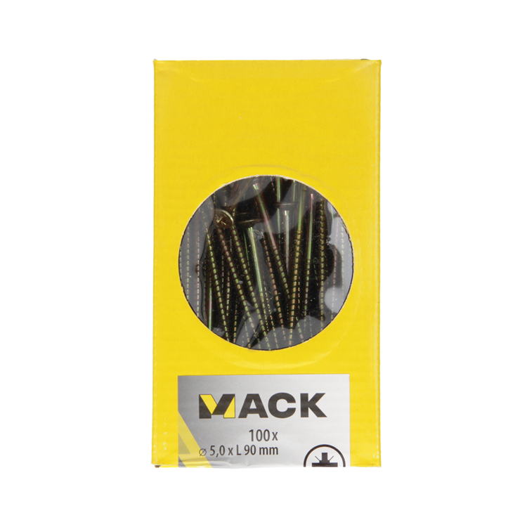 Mack 1020119 - Spanplattenschraube mit Kopf gelb mit 100 Stück 5,0 x 90 mm | 2 Stk
