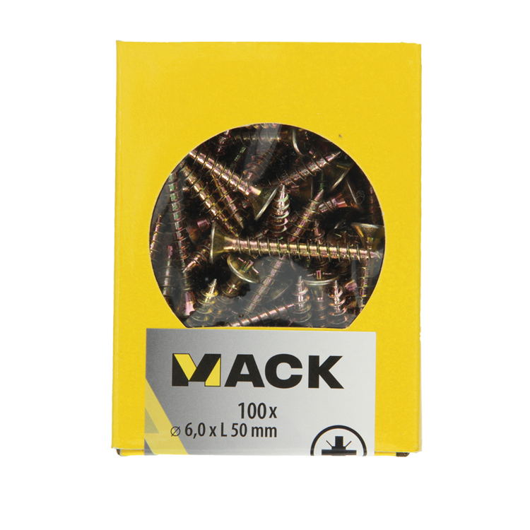 Mack 1020122 - Spanplattenschraube mit Kopf gelb mit 100 Stück 6,0 x 50 mm | 5 Stück