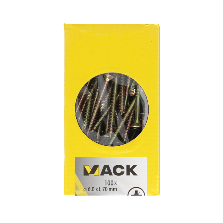 Mack 1020124 - Spanplattenschraube mit Kopf gelb mit 100 Stück 6,0 x 70 mm | 2 Stk