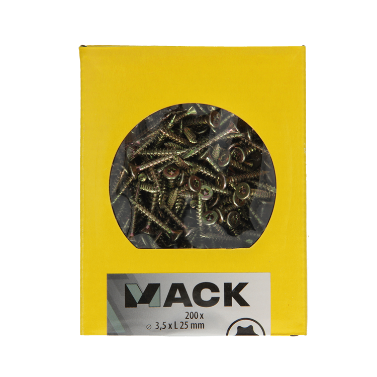 Mack 1020130 – Spanplattenschraube VZ KP-selbstschneidendGVZ 200 Stück 3,5 x 25 mm | 5 Stück
