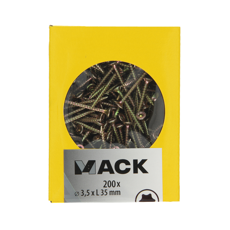 Mack 1020132 – Spanplattenschraube VZ KP-SelbstsicherndGVZ 200 Stück 3,5 x 35 mm | 5 Stück