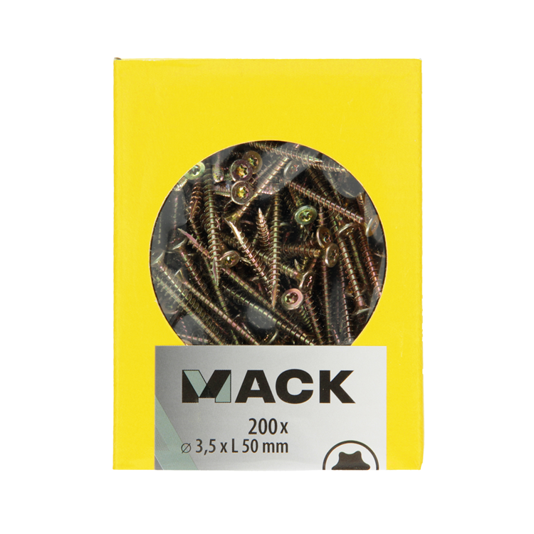 Mack 1020134 – Spanplattenschraube VZ KP-SelbstsicherndGVZ 200 Stück 3,5 x 50 mm | 5 Stück