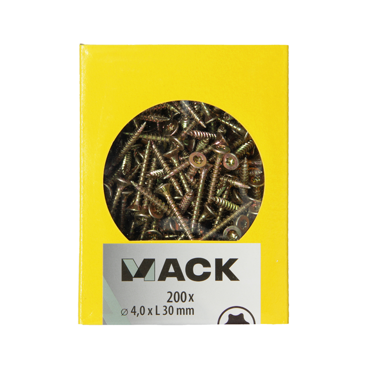 Mack 1020137 – Spanplattenschraube VZ KP-SelbstsicherndGVZ 200 Stück 4,0 x 30 mm | 5 Stück
