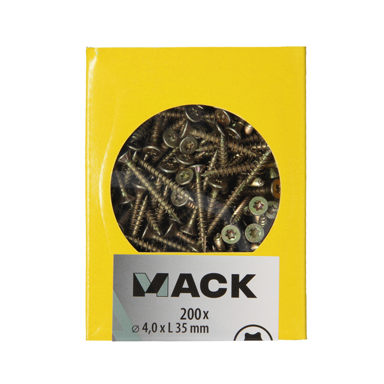 Mack 1020138 – Spanplattenschraube VZ KP-selbstschneidendGVZ 200 Stück 4,0 x 35 mm | 5 Stück