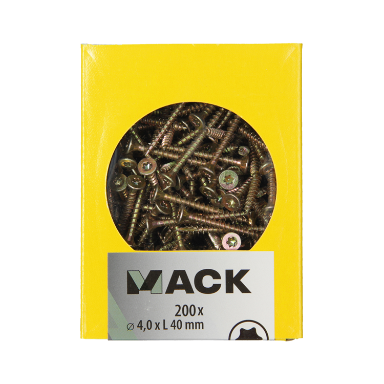 Mack 1020139 – Spanplattenschraube VZ KP-selbstschneidendGVZ 200 Stück 4,0 x 40 mm | 5 Stück