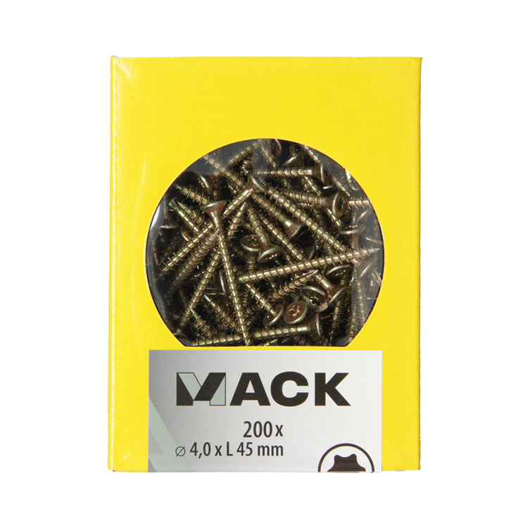 Mack 1020140 - Spanplattenschraube VZ KP-SelbstsicherndGVZ 200 Stück 4,0 x 45 mm | 5 Stück