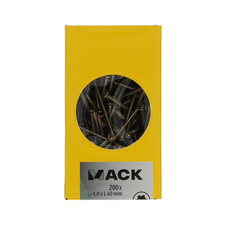 Mack 1020142 – Spanplattenschraube VZ KP-SelbstsicherndGVZ 200 Stück 4,0 x 60 mm | 2 Stk