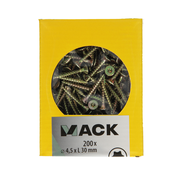 Mack 1020143 – Spanplattenschraube VZ KP-SelbstsicherndGVZ 200 Stück 4,5 x 30 mm | 5 Stück
