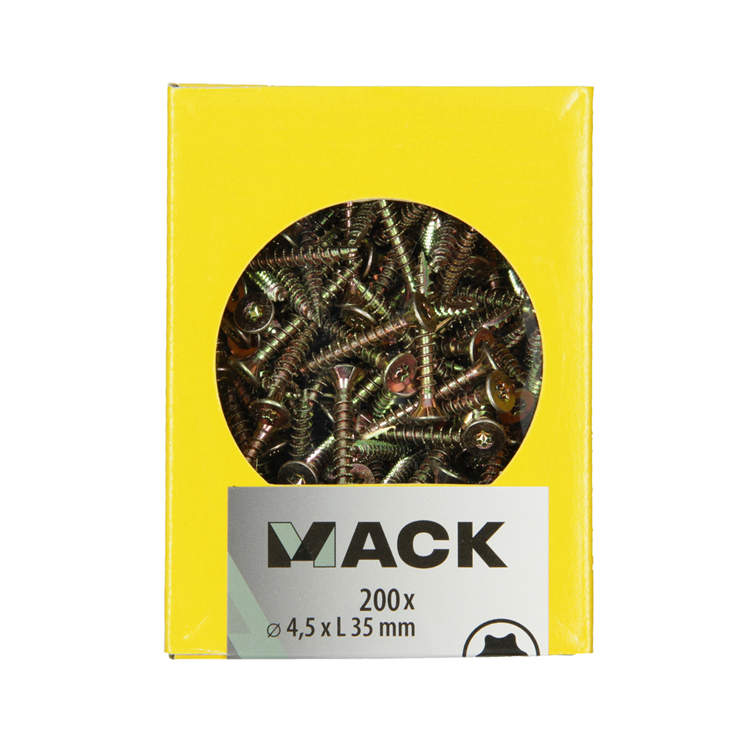 Mack 1020144 – Spanplattenschraube VZ KP-SelbstsicherndGVZ 200 Stück 4,5 x 35 mm | 5 Stück
