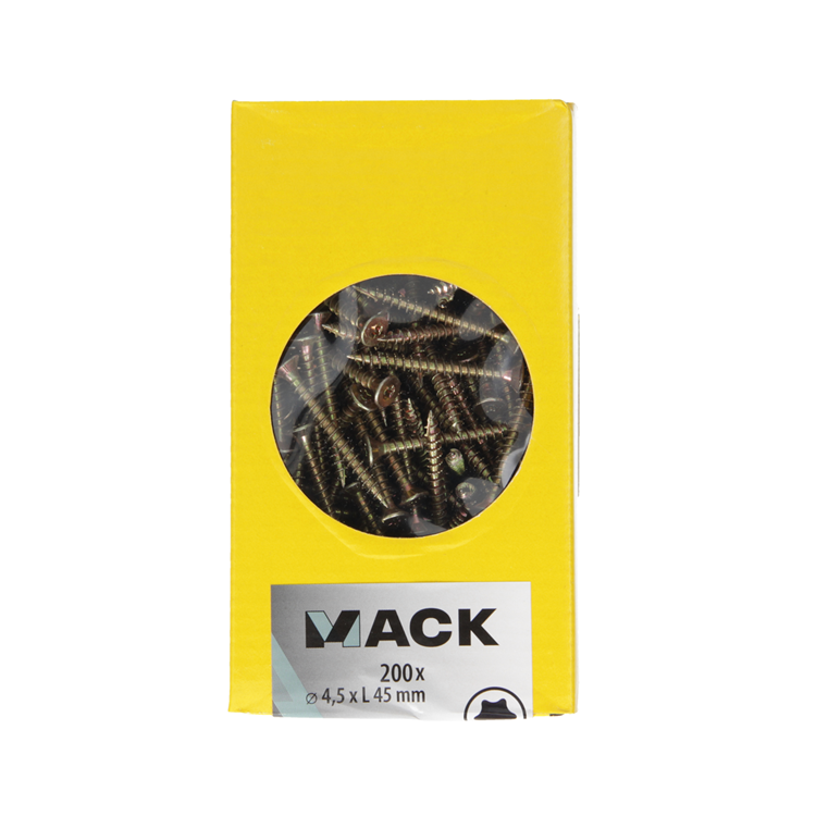 Mack 1020146 – Spanplattenschraube VZ KP-SelbstsicherndGVZ 200 Stück 4,5 x 45 mm | 3 Stück