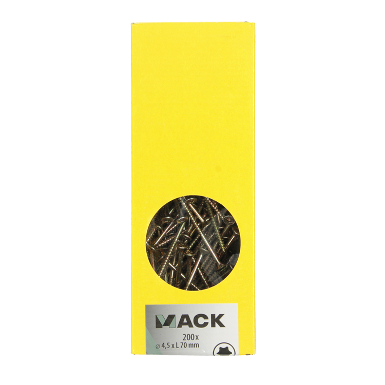 Mack 1020149 – Spanplattenschraube VZ KP-SelbstsicherndGVZ 200 Stück 4,5 x 70 mm | 2 Stk
