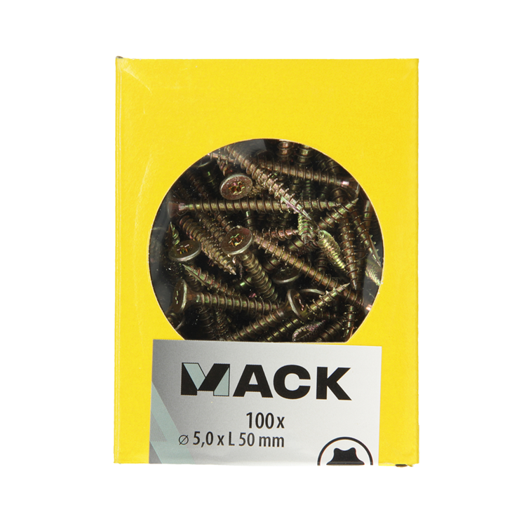 Mack 1020152 – Spanplattenschraube VZ KP-SelbstsicherndGVZ 100 Stück 5,0 x 50 mm | 5 Stück