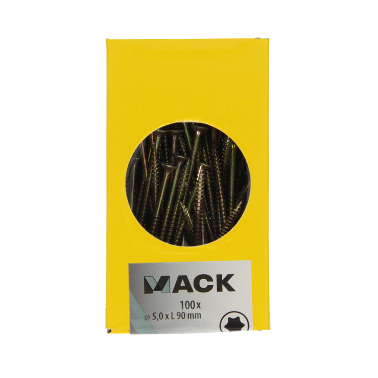 Mack 1020156 – Spanplattenschraube VZ KP-SelbstsicherndGVZ 100 Stück 5,0 x 90 mm | 2 Stk