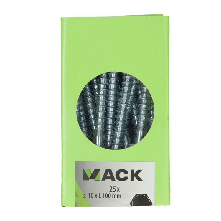 Mack 1020182 - Holzgewindebolzen verzinkt 25 Stück 10 x 100 mm | 3 Stück