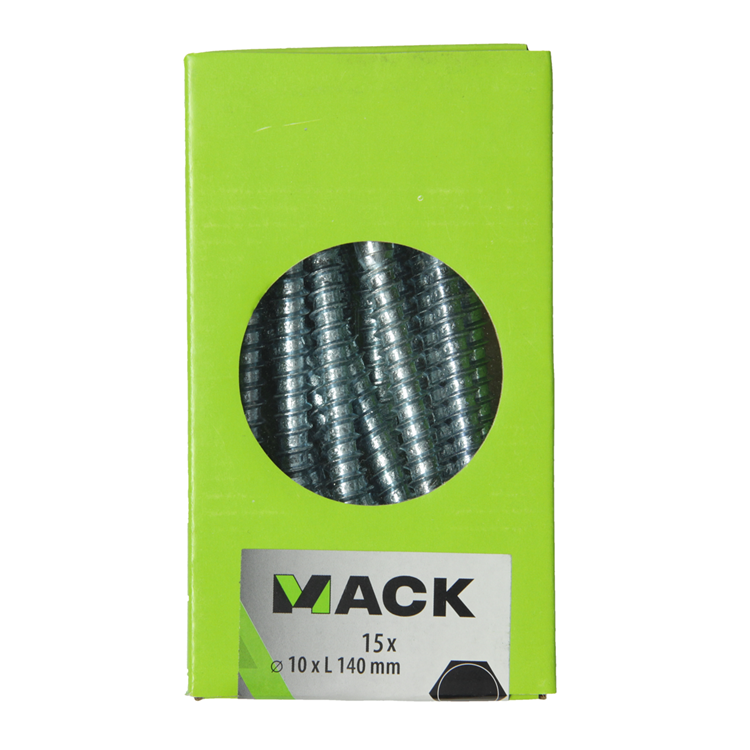 Mack 1020184 - Holzgewindebolzen verzinkt 15 Stück 10 x 140 mm | 3 Stück