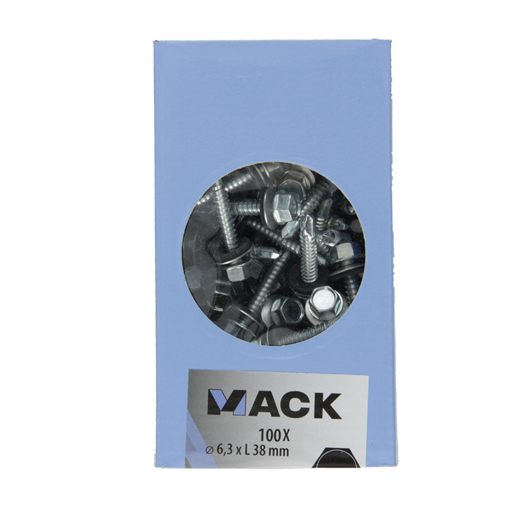 Mack 1020187 – selbstbohrende Schraube Sechskantkopf EPDM-vz 100 Stück 6,3 x 38 mm | 2 Stk