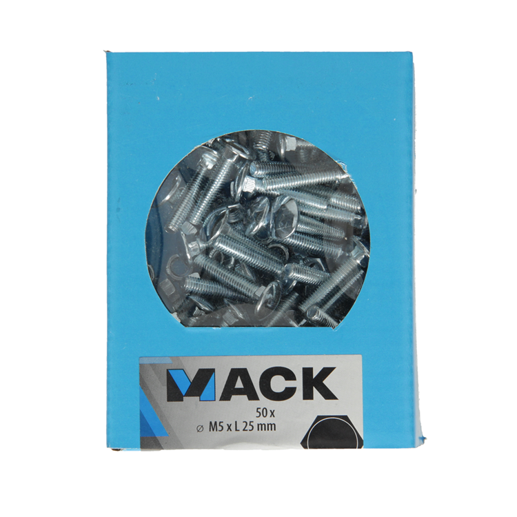 Mack 1020191 – Holzschraube + Mutter verzinkt 50 stm5 x 25 mm | 5 Stück