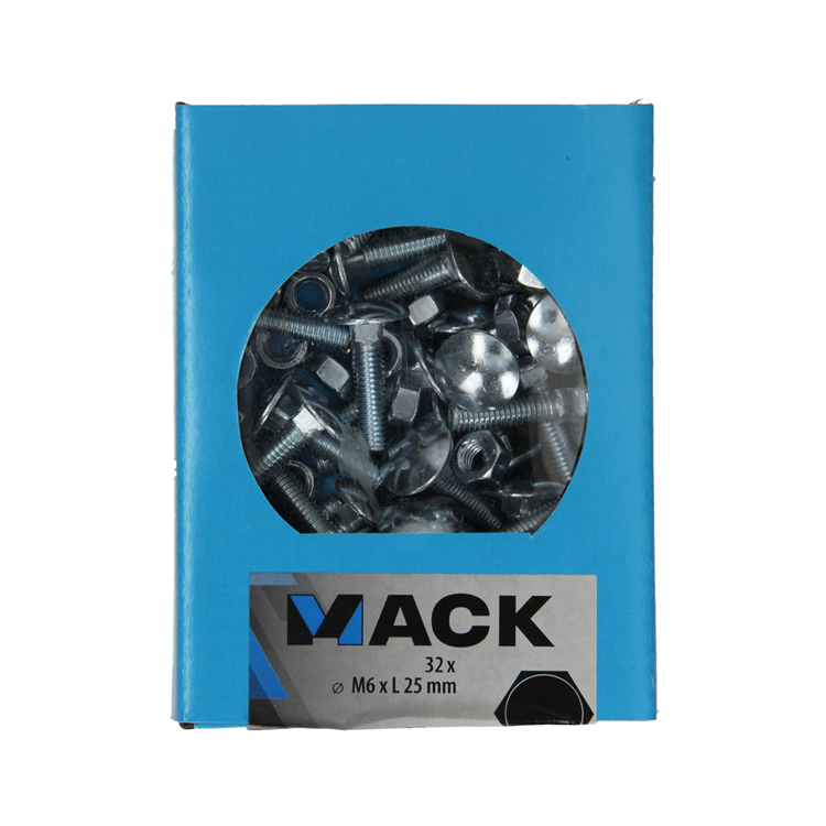 Mack 1020196 – Holzschraube + Mutter verzinkt 32 stm6 x 25 mm | 5 Stück