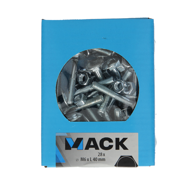 Mack 1020198 – Holzschraube + Mutter verzinkt 28 stm6 x 40 mm | 5 Stück