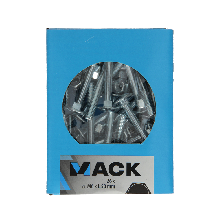 Mack 1020199 – Holzschraube + Mutter verzinkt 26 stm6 x 50 mm | 5 Stück
