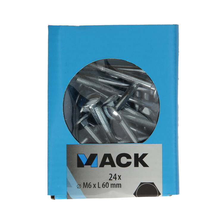 Mack 1020200 – Holzschraube + Mutter verzinkt 24 stm6 x 60 mm | 5 Stück