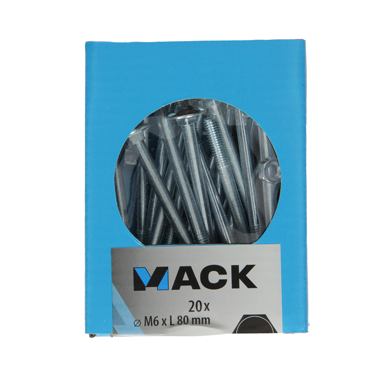 Mack 1020202 – Holzschraube + Mutter verzinkt 20 stm6 x 80 mm | 5 Stück