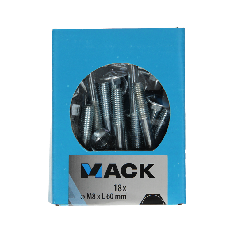 Mack 1020207 – Holzschraube + Mutter verzinkt 18 stm8 x 60 mm | 5 Stück
