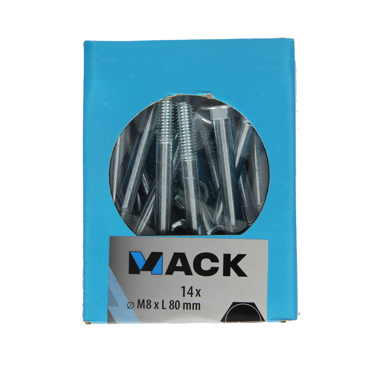 Mack 1020209 – Holzschraube + Mutter verzinkt 14 stm8 x 80 mm | 5 Stück