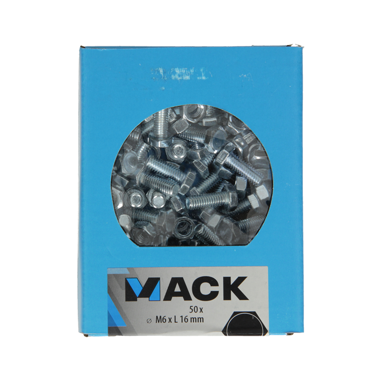 Mack 1020213 - Hahnschraube + Mutter verzinkt 50 Stück M6 x 16 mm | 5 Stück