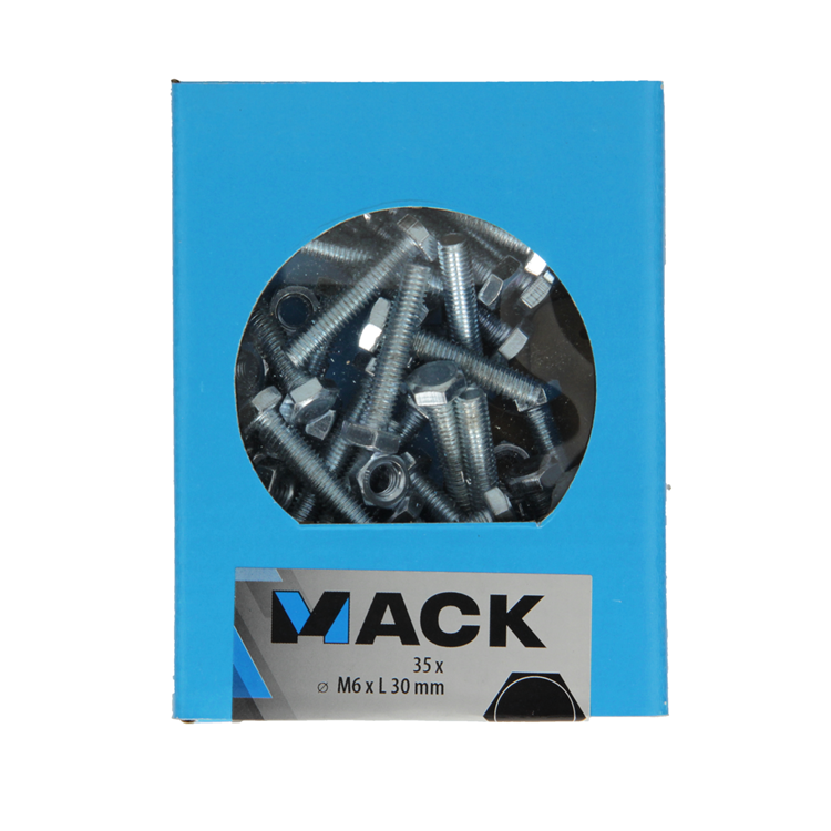 Mack 1020215 - Hahnschraube + Mutter verzinkt 35 Stück M6 x 30 mm | 5 Stück