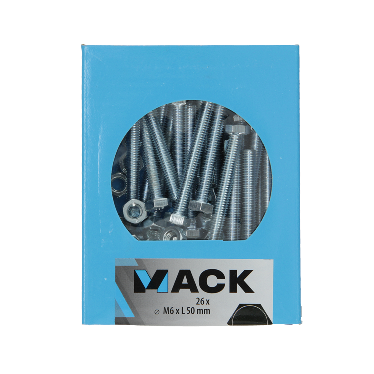 Mack 1020217 - Hahnschraube + Mutter verzinkt 26 Stück M6 x 50 mm | 5 Stück