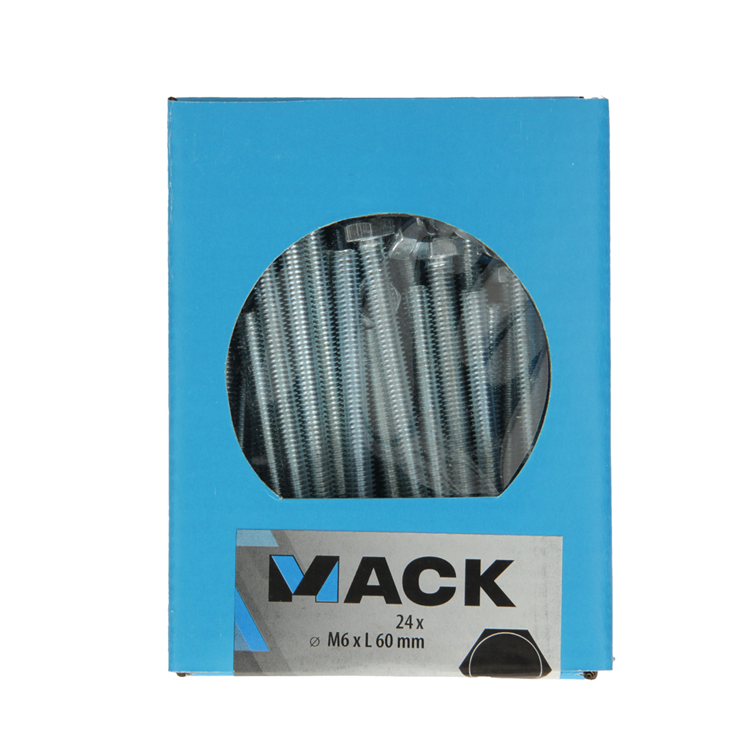 Mack 1020218 - Hahnschraube + Mutter verzinkt 24 Stück M6 x 60 mm | 5 Stück