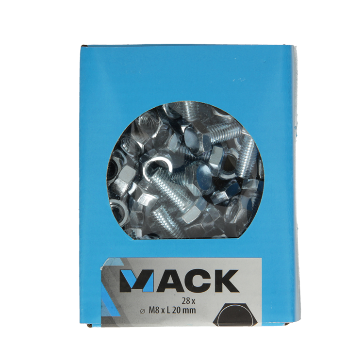 Mack 1020219 – Hahnschraube + Mutter verzinkt 28 Stück M8 x 20 mm | 5 Stück